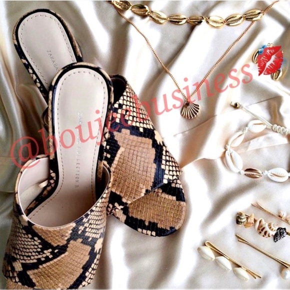 ZARA Snakeskin Printed Mules - Picture 1 of 7